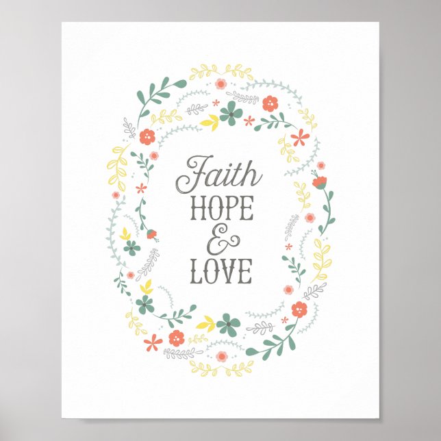 Poster Christian Faith Hope Love Wreath Scripture (Devant)