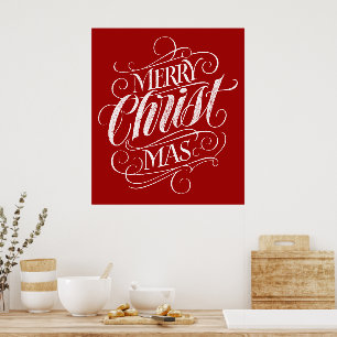 Poster Christian Joyeux Noël Calligraphie Rouge Jésus