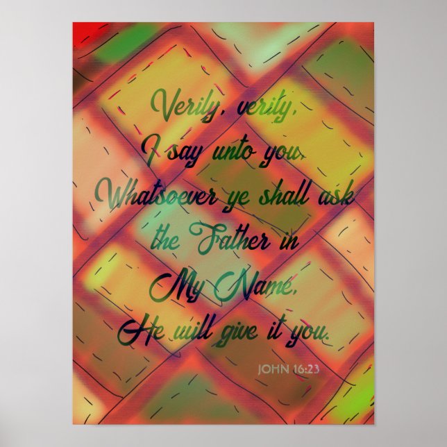 Poster Christian King James Bible Verse Jean 16:23 (Devant)