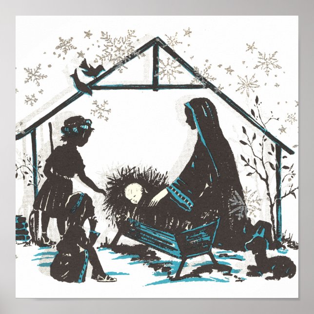 Poster Christian Saint Bébé Jésus Noël Nativité Scène (Devant)