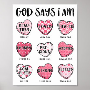 Poster Christian Valentine Dieu dit Bible Verses Coeurs F