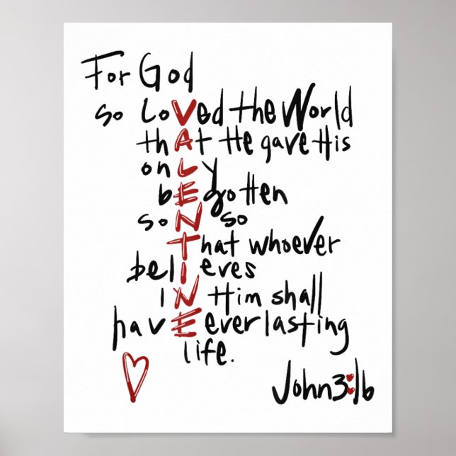 Poster Christian Valentines Jean 3_16 Pour Dieu Si Aimé L (Devant)