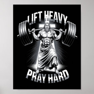 Poster Christian Workout Lift Lourd Pray Hard Gym Bodybui