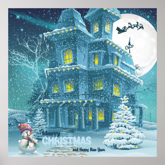 Poster Christmas and New Year greeting card with the imag (Devant)