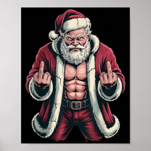 Poster Christmas Angry Santa Middle Finger Sarcastic Xmas (Devant)