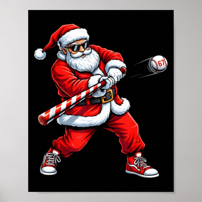 Poster Christmas Baseball Player Santa Funny Xmas Boys Me (Devant)
