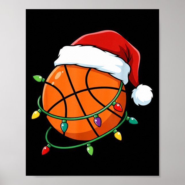 Poster Christmas Basketball Santa Hat Wrapped In Lights H (Devant)