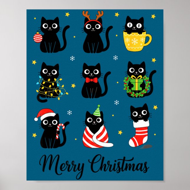 Poster Christmas Black Cats Merry Christmas Cute Holiday  (Devant)