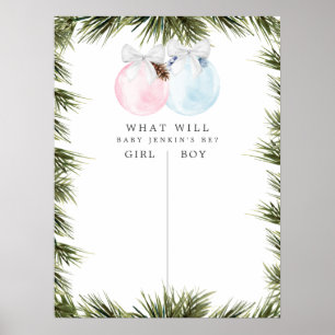 Poster Christmas Blue and Pink Gender Reveal Game