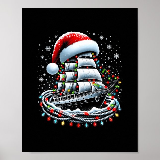Poster Christmas Boating Sailing Cruise Boat Surrounded B (Devant)