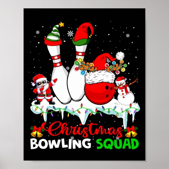 Poster Christmas Bowling Squad Dabbing Santa Elf Bowling  (Devant)