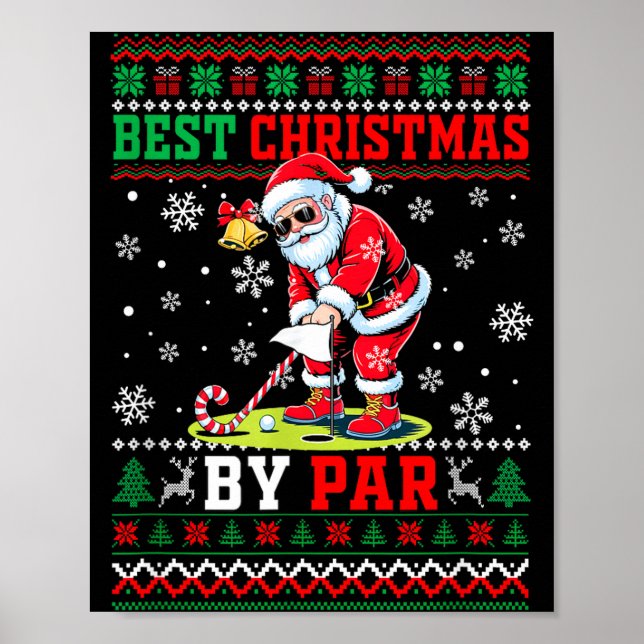 Poster Christmas By Par Santa Sweater Playing Golf Golfer (Devant)