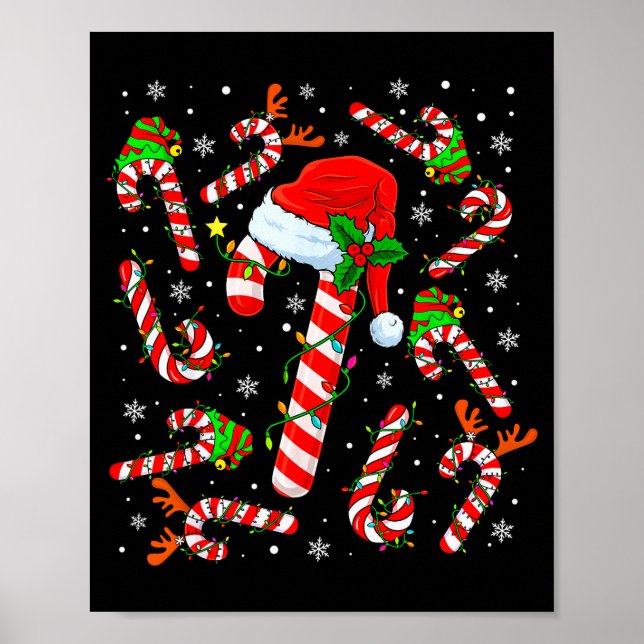 Poster Christmas Candy Cane Santa Hat Reindeer Funny Xmas (Devant)