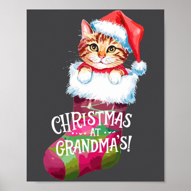 Poster Christmas Cat _ Christmas At Grandma Cat _ Cute Ca (Devant)