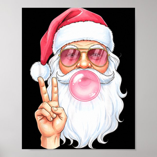 Poster Christmas Cool Santa Bubble Gum Peace Sign Retro S (Devant)
