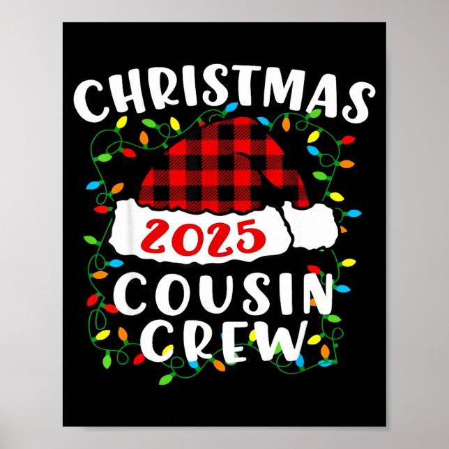 Poster Christmas Cousin Crew 2025 Plaid Santa Hat Xmas Li (Devant)