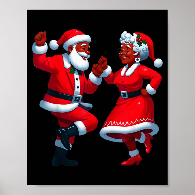 Poster Christmas Dancing Black African American Santa Mrs (Devant)