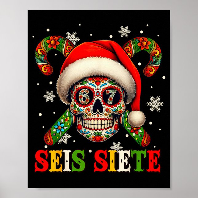 Poster Christmas Dia De Los Muertos Sugar Skull Seis Siet (Devant)