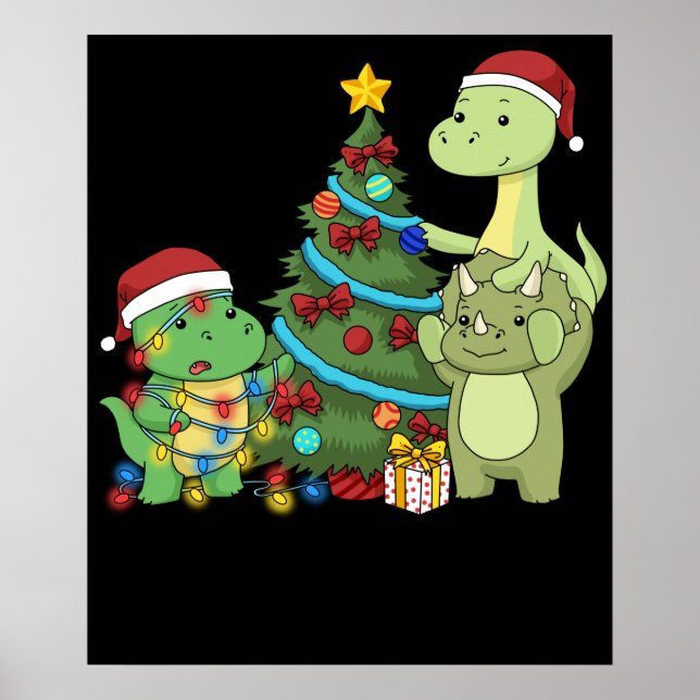 Poster Christmas Dinosaur Kids Christmas Tree Dinosaur (Devant)