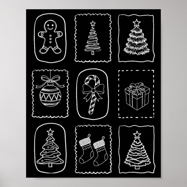 Poster Christmas Doodle 2025 Coquette Bow Xmas Tree Ornam (Devant)