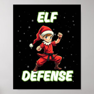 Poster Christmas Elf Defense Funny Martial Arts Karate Ki