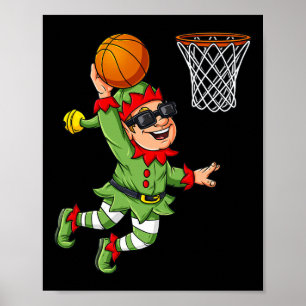 Poster Christmas Elf Dunking Un Basketball Fun Boys Kids 