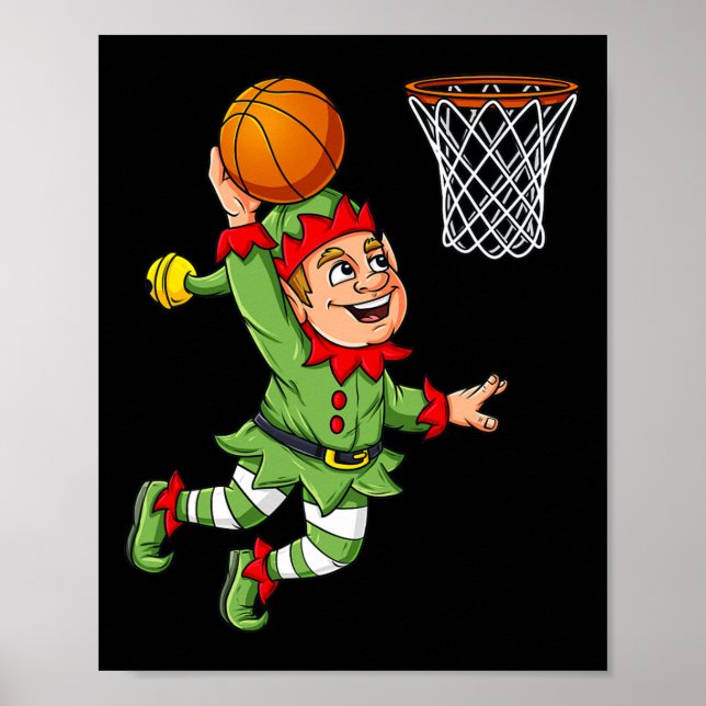 Poster Christmas Elf Dunking Un Basketball Fun Boys Kids  (Devant)
