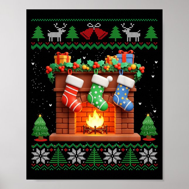 Poster Christmas Fireplace Stockings Funny Ugly Christmas (Devant)