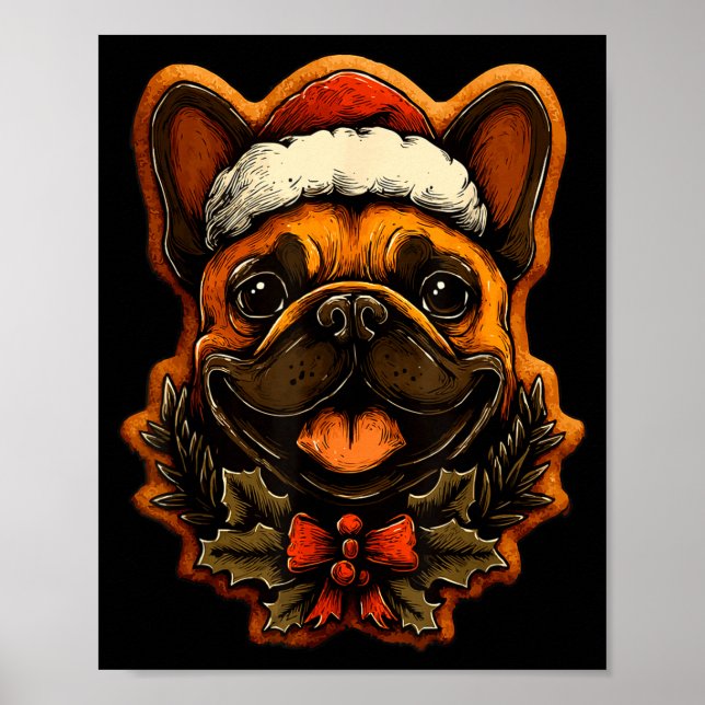 Poster Christmas French Bulldog With Santa Hat Gingerbrea (Devant)