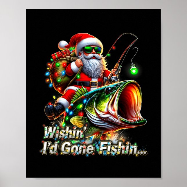 Poster Christmas Funny Fish Santa Fishing Merry Fishmas  (Devant)