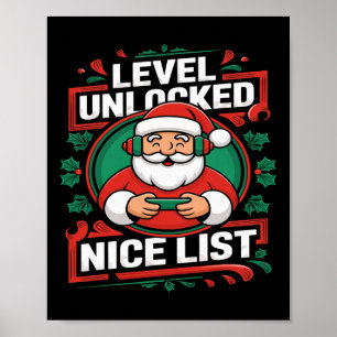 Poster Christmas Gamer Boys Nice List jeu vidéo Père Noël