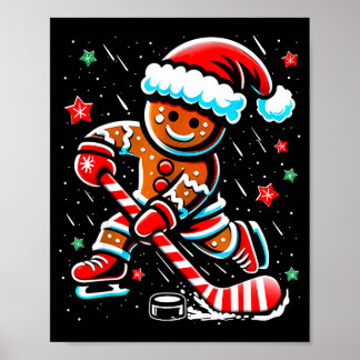 Poster Christmas Gingerbread Ice Hockey Srts Funny Xmas P
