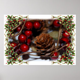Poster Christmas Holly et Pinecone