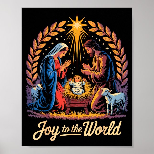 Poster Christmas Nativity Christian Birth Of Jesus Joy To (Devant)