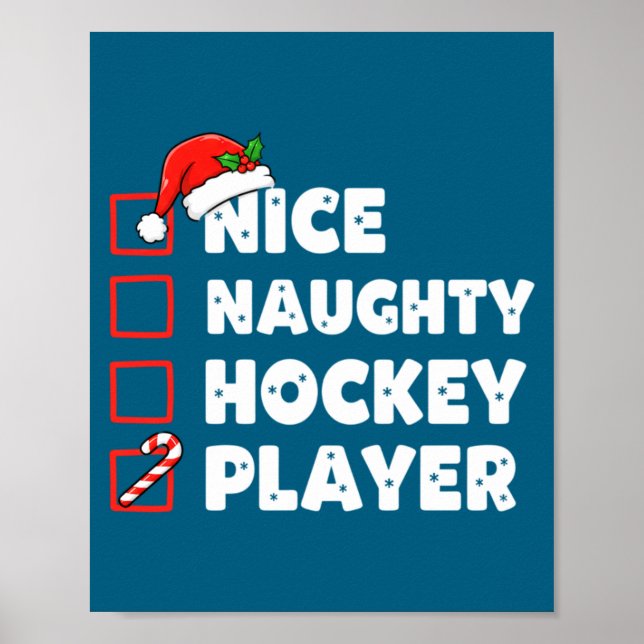 Poster Christmas Nice Naughty Hockey Player List Santa Ch (Devant)