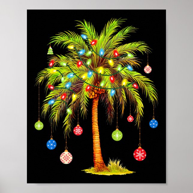 Poster Christmas Palm Tree Light Hawaiian Tropical Xmas  (Devant)