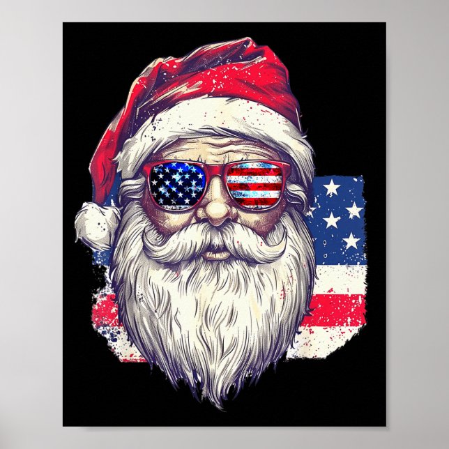 Poster Christmas Santa Claus Patriotic Usa Sungles In Jul (Devant)