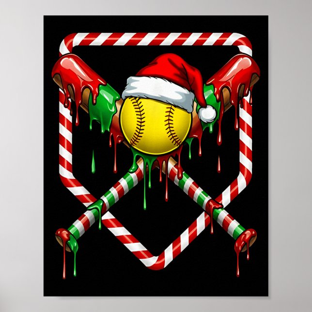 Poster Christmas Softball Santa Hat Ice Cream Drip Men Wo (Devant)