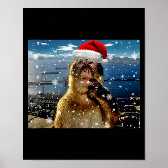 Poster Christmas Thinking Monkey Meme Brainrot Xmas Gift  (Devant)