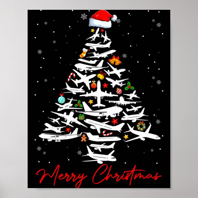 Poster Christmas Tree Airplanes Lots Merry Christmas Men  (Devant)