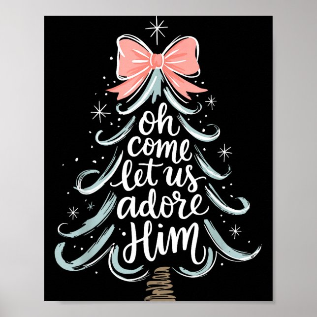 Poster Christmas Tree Oh Come Let Jesus Us Adore Him Coqu (Devant)