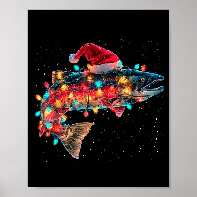 Poster Christmas Trout Fish Funny Fishing Santa Hat Light (Devant)