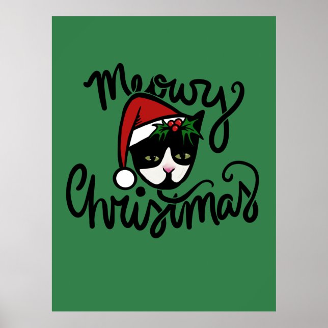 Poster Christmas Tuxedo Cat (Devant)