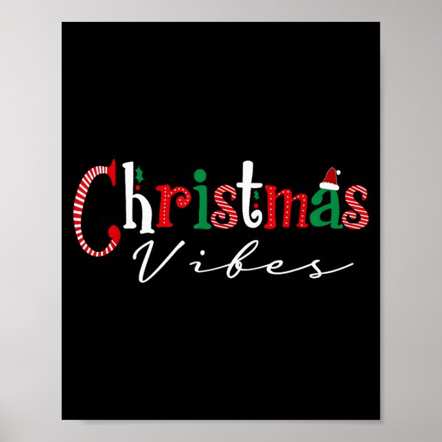 Poster Christmas Vibes Santa Hat, Holly, Holiday Vibes Ch (Devant)