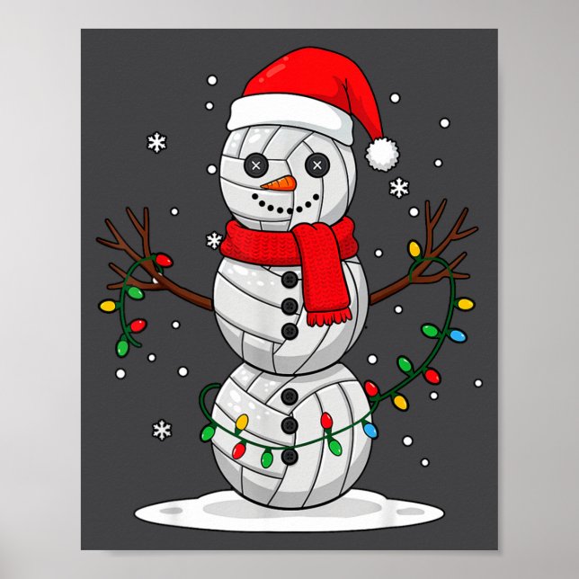 Poster Christmas Volleyball Snowman Santa Hat Funny Holid (Devant)