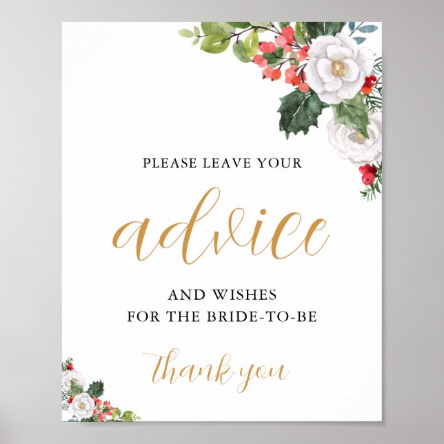 Poster Christmas Winter Bridal Shower Advice Card (Devant)