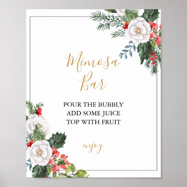 Poster Christmas Winter Bridal Shower Mimosa Bar Sign (Devant)