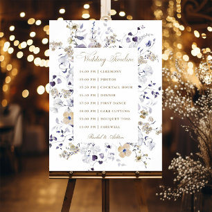 Poster Chronologie de mariage florale or et violet romant