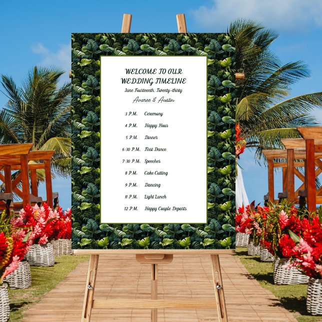 Poster Chronologie des Mariages Feuilles verts tropicaux (Créateur téléchargé)