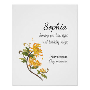 Poster Chrysanthème de Novembre Anniversaire Personnalisé